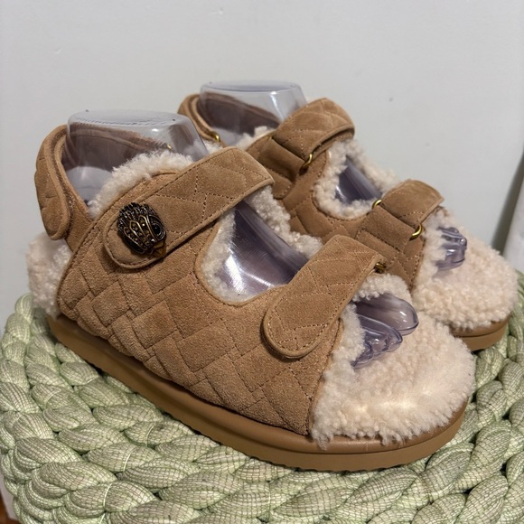 Kurt Geiger London Orson Tan Suede Quilted Shearling Dad Slingback Sandal NWT - Picture 3 of 15